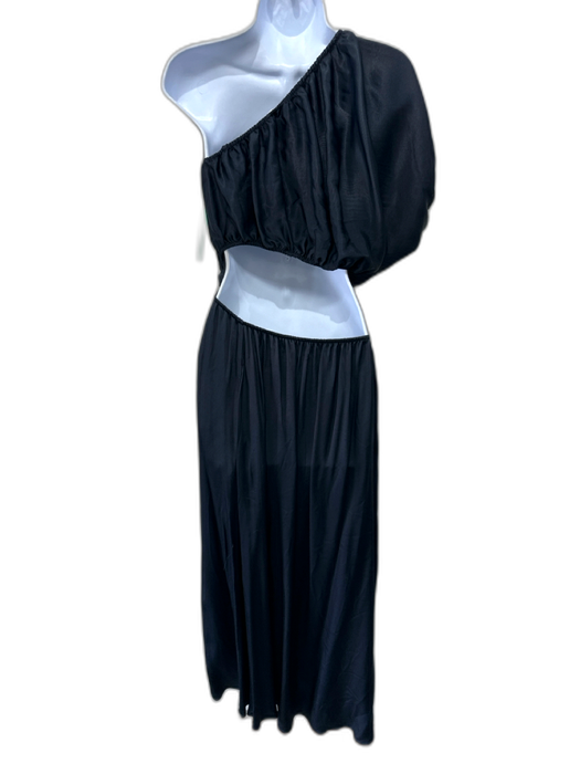 Farm Rio Size XS Black Viscose One Shoulder Cutout Knot Detail Maxi Dress Black / XS