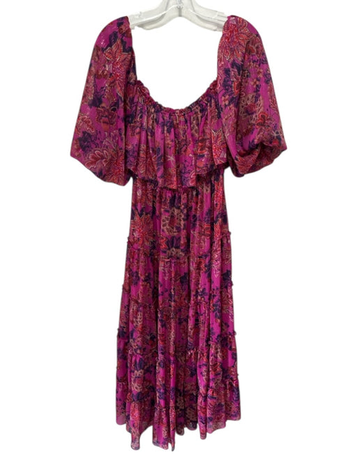 Misa Size M Fuchsia & Multi Polyester Off Shoulder Metallic Thread Dress Fuchsia & Multi / M