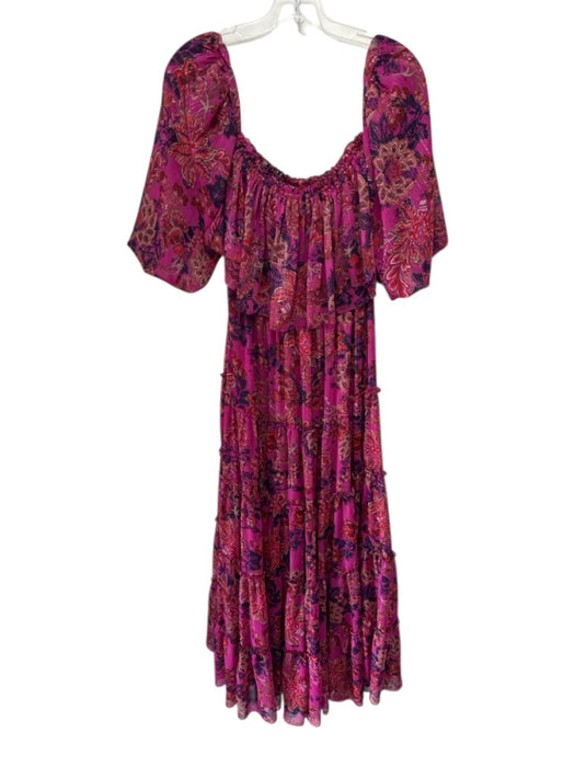 Misa Size M Fuchsia & Multi Polyester Off Shoulder Metallic Thread Dress Fuchsia & Multi / M