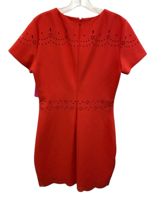 Likely Size 10 Red Polyester Blend Floral Cut Outs Short Sleeve Back Zip Dress Red / 10