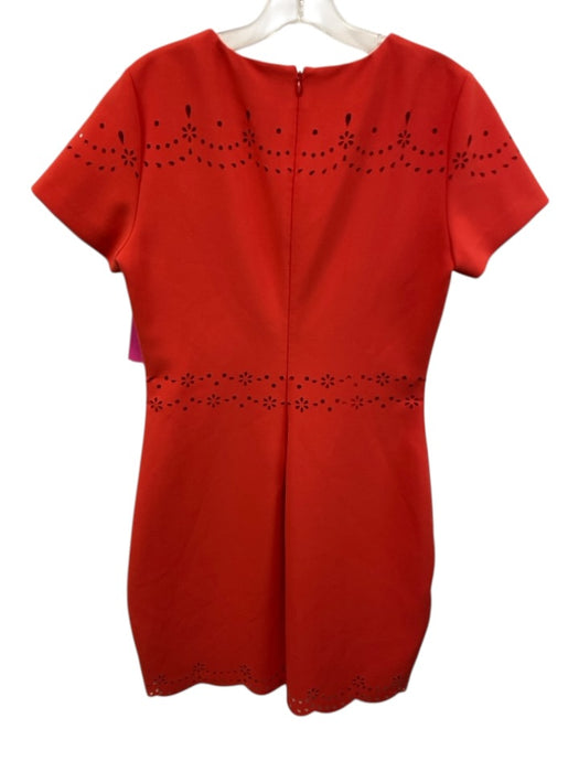 Likely Size 10 Red Polyester Blend Floral Cut Outs Short Sleeve Back Zip Dress Red / 10