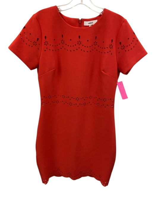 Likely Size 10 Red Polyester Blend Floral Cut Outs Short Sleeve Back Zip Dress Red / 10
