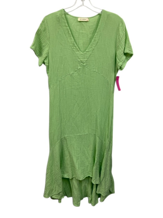 Stark X Size S Light Green Cotton Gauze Short Sleeve V Neck High-Low Dress Light Green / S