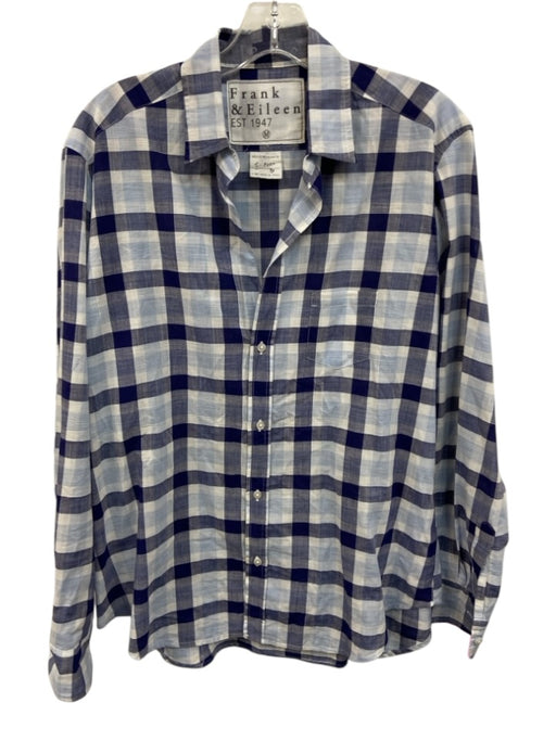 Frank & Eileen Size M Blue & White Cotton Plaid Long Sleeve Button Up Shirt Top Blue & White / M
