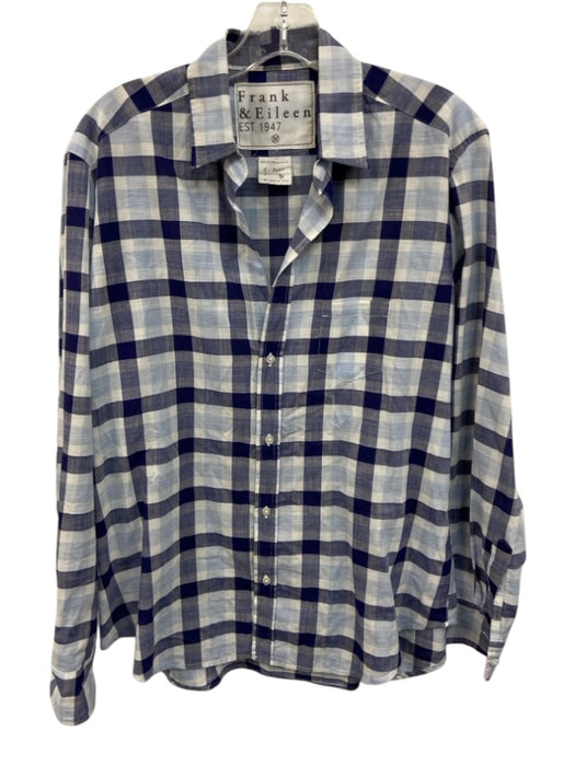 Frank & Eileen Size M Blue & White Cotton Plaid Long Sleeve Button Up Shirt Top Blue & White / M