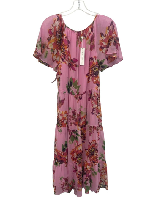 Trina Turk Size S Pink & Multi Silk Short Cap Sleeve Hook & Eye Floral Dress Pink & Multi / S