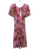 Trina Turk Size S Pink & Multi Silk Short Cap Sleeve Hook & Eye Floral Dress Pink & Multi / S