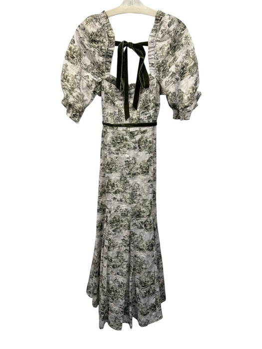 Nicola Bathie x Antonio Melani Size 4 Cream White & Green Cotton Blend Dress Cream White & Green / 4
