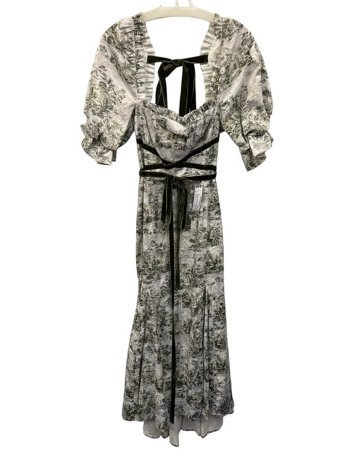 Nicola Bathie x Antonio Melani Size 4 Cream White & Green Cotton Blend Dress Cream White & Green / 4