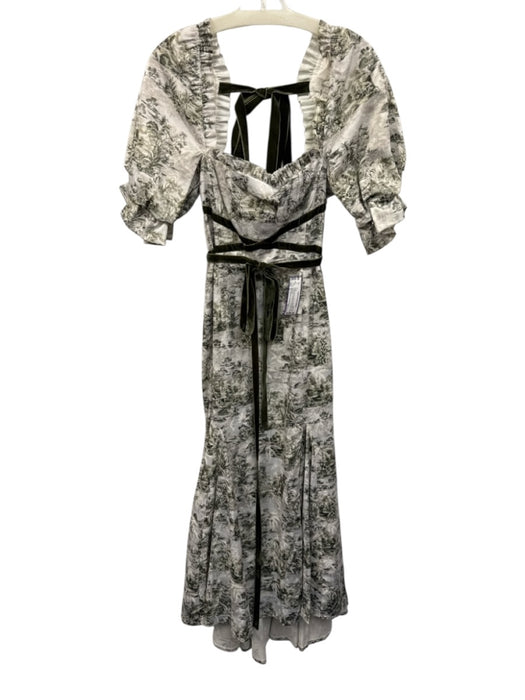 Nicola Bathie x Antonio Melani Size 4 Cream White & Green Cotton Blend Dress Cream White & Green / 4