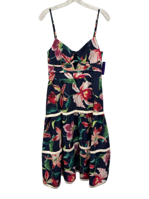 PatBo Size 8 navy blue & multi Polyester Floral Cutout Detailing Tiered Dress navy blue & multi / 8