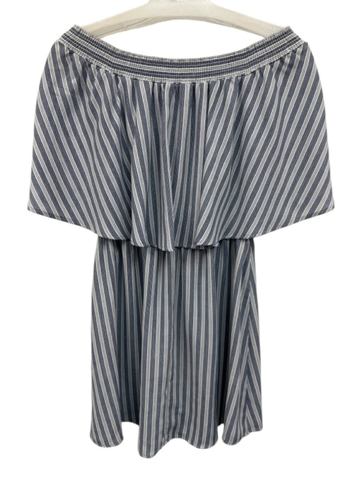 Show Me Your Mumu Size Medium White & Navy Blue Polyester Off Shoulder Dress White & Navy Blue / Medium