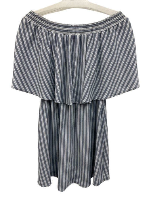Show Me Your Mumu Size Medium White & Navy Blue Polyester Off Shoulder Dress White & Navy Blue / Medium