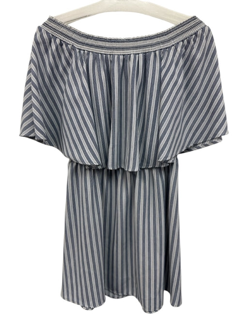 Show Me Your Mumu Size Medium White & Navy Blue Polyester Off Shoulder Dress White & Navy Blue / Medium