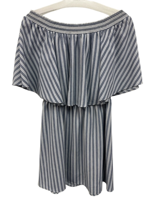 Show Me Your Mumu Size Medium White & Navy Blue Polyester Off Shoulder Dress White & Navy Blue / Medium