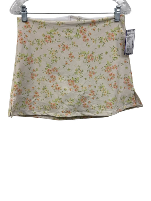 Skatie Brand Size L Cream, Green & Pink Polyester Blend Floral Crop Athletic Set Cream, Green & Pink / L