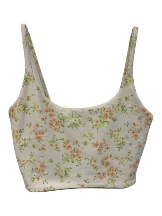 Skatie Brand Size L Cream, Green & Pink Polyester Blend Floral Crop Athletic Set Cream, Green & Pink / L
