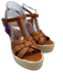 Saint Laurent Shoe Size 40.5 Cognac Brown Leather Upper Woven Wedge Sandals Cognac Brown / 40.5