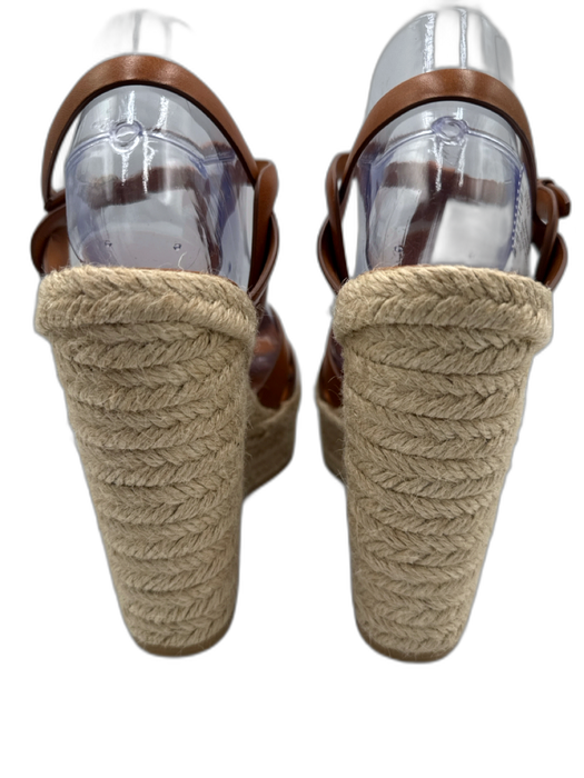 Saint Laurent Shoe Size 40.5 Cognac Brown Leather Upper Woven Wedge Sandals Cognac Brown / 40.5