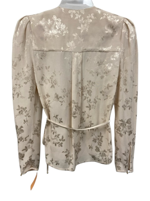 Veronica Beard Size 0 Cream White Viscose Floral Jacquard Long Sleeve Wrap Top Cream White / 0