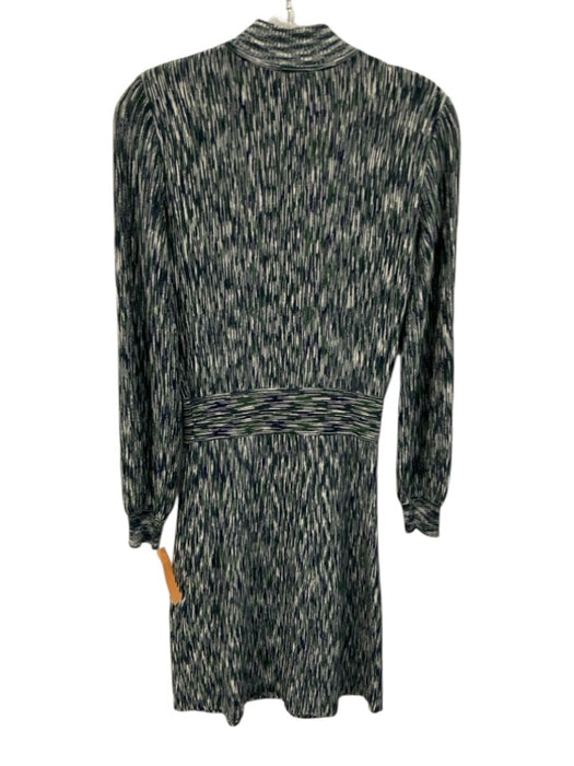 Shoshanna Size XS White, Blue & Green Viscose Blend Ribbed Knit High Neck Dress White, Blue & Green / XS