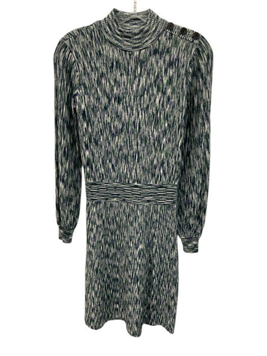 Shoshanna Size XS White, Blue & Green Viscose Blend Ribbed Knit High Neck Dress White, Blue & Green / XS