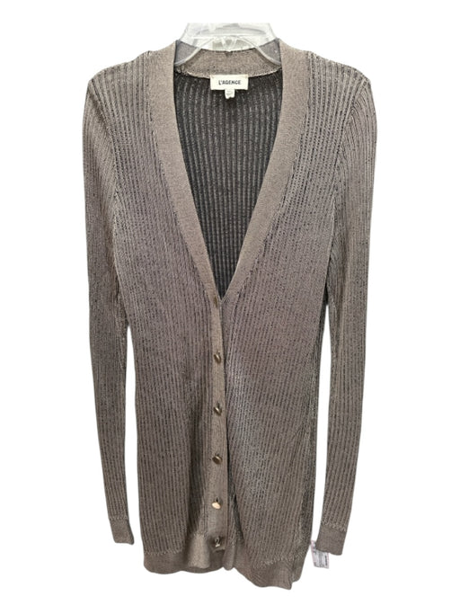 L'agence Size XS Champagne Beige & Black Rayon Rib Knit Gold Buttons Cardigan Champagne Beige & Black / XS
