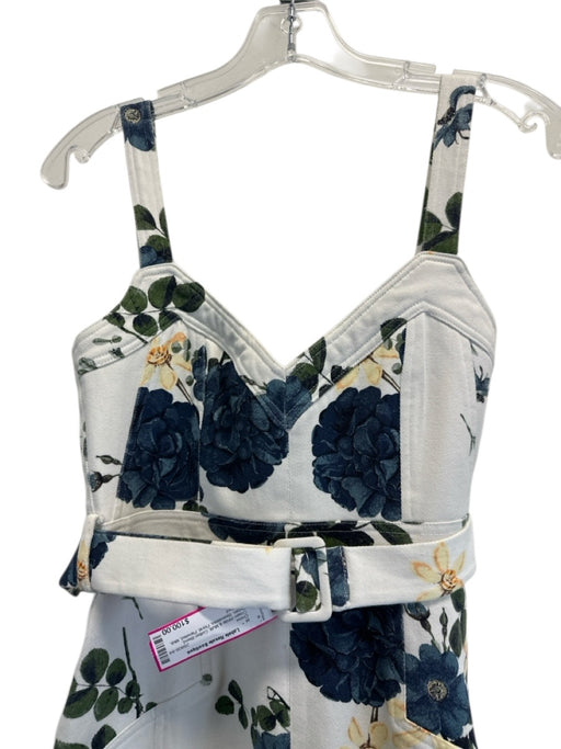 Nicholas Size 4 Cream White & Multi Cotton Blend Denim Sleeveless Floral Dress Cream White & Multi / 4