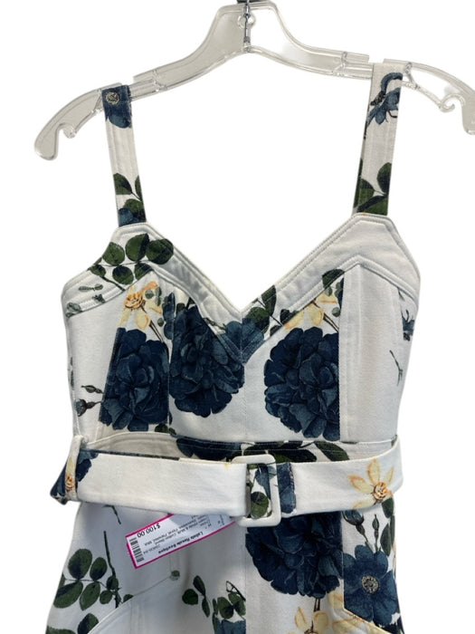 Nicholas Size 4 Cream White & Multi Cotton Blend Denim Sleeveless Floral Dress Cream White & Multi / 4