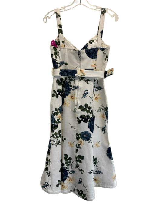 Nicholas Size 4 Cream White & Multi Cotton Blend Denim Sleeveless Floral Dress Cream White & Multi / 4