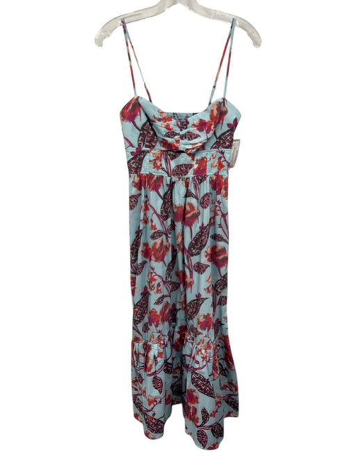 A.L.C. Size 4 Blue, Purple & Red Cotton Blend Botanical Spaghetti Strap Dress Blue, Purple & Red / 4