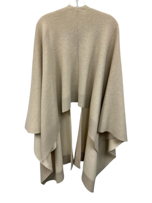 Theory Cream Beige Wool & Cashmere Blend Knit Ribbed Hem Poncho Wrap Shawl Cream Beige