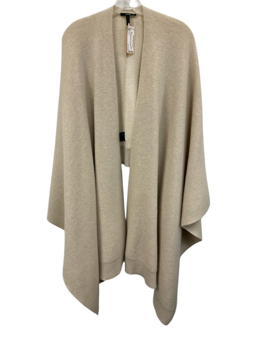 Theory Cream Beige Wool & Cashmere Blend Knit Ribbed Hem Poncho Wrap Shawl Cream Beige