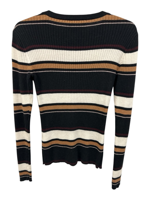 Frame Size S Black, White & Brown Cotton & Cashmere Ribbed Knit Striped Sweater Black, White & Brown / S