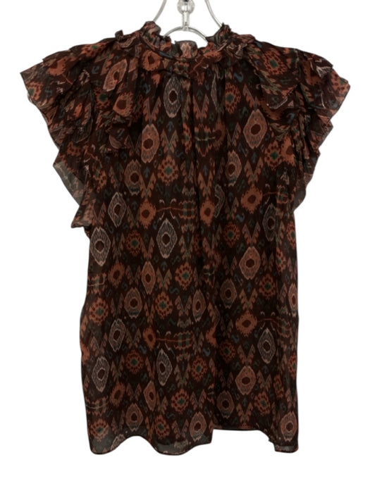 Ulla Johnson Size 0 Red Silk Tie V Neck Tiered Cap Sleeve Sheer Printed Top Red / 0