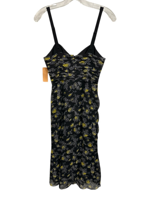 Cinq a Sept Size 4 Black, Yellow & White Print Silk Sleeveless Ruched Dress Black, Yellow & White Print / 4