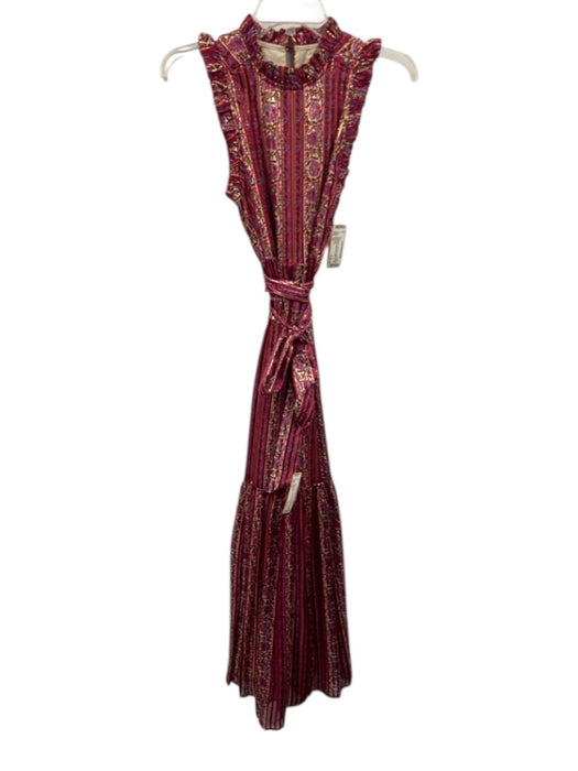 Marie Oliver Size XS Magenta Pink Silk Blend Metallic Thread Floral Stripe Dress Magenta Pink / XS