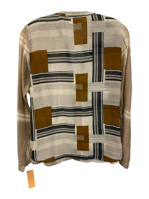 Billy Reid Size XS White, Brown & Black Cotton & Silk Geometric Stripe Top White, Brown & Black / XS