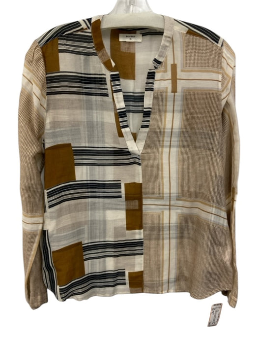 Billy Reid Size XS White, Brown & Black Cotton & Silk Geometric Stripe Top White, Brown & Black / XS