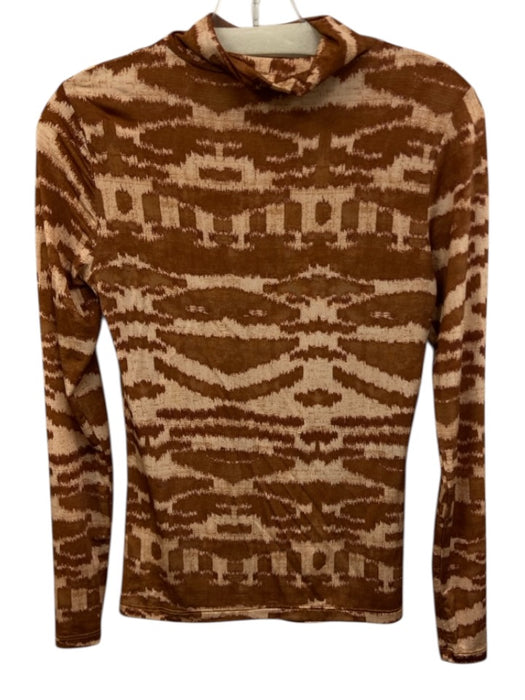 Ulla Johnson Size S Beige & Brown Rayon Blend Long Sleeve Printed Mock Neck Top Beige & Brown / S