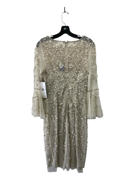 Theia Size 8 Gold, white, & silver Nylon Mesh Floral Applique Pearls Dress Gold, white, & silver / 8