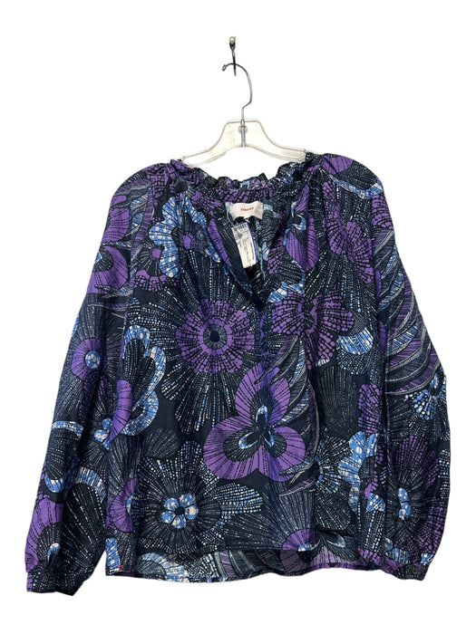 XiRENA Size M Navy & Purple Cotton Long Sleeve Flowers Top Navy & Purple / M