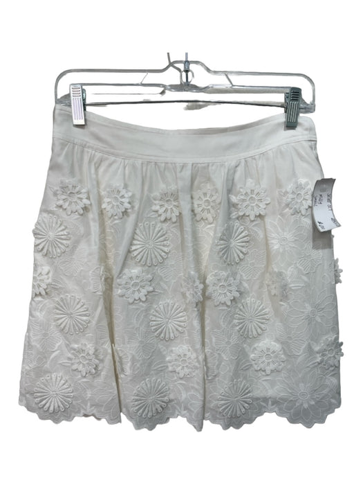 Milly Size Small White Cotton Blend Short Sleeve Floral Embroidery Skirt Set White / Small