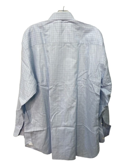 Zegna Size 16 Light Blue & White Cotton Plaid Button Down Long Sleeve Shirt 16