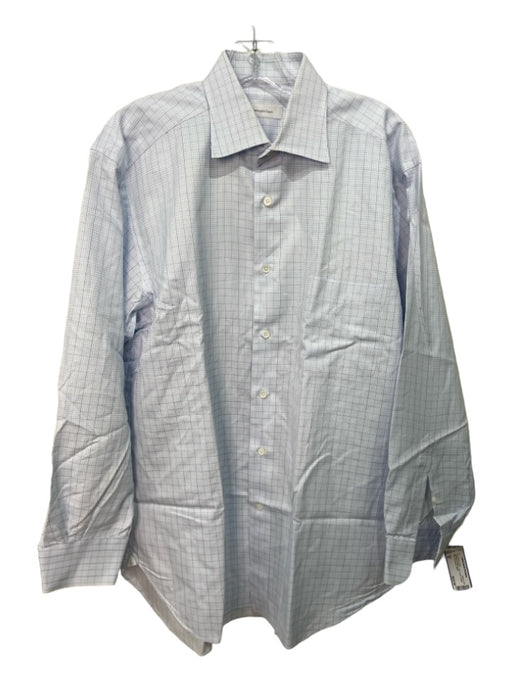 Zegna Size 16 Light Blue & White Cotton Plaid Button Down Long Sleeve Shirt 16