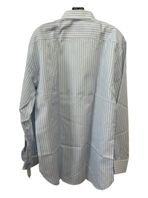 Zegna Size 16 Light Blue & White Cotton Striped Button Down Long Sleeve Shirt 16