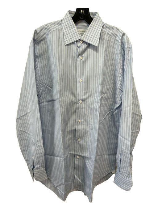 Zegna Size 16 Light Blue & White Cotton Striped Button Down Long Sleeve Shirt 16