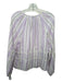 Tanya Taylor Size XS White & Purple Cotton Striped Tie Neck Long Sleeve Top White & Purple / XS