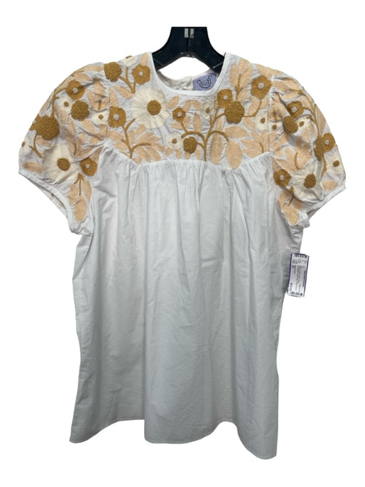 Thierry Colson Size XS White & yellow Cotton Floral Embroidered Round Neck Top White & yellow / XS
