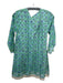 Sur La Vague Size One Size Blue & Green Cotton Floral Round Split Neck Tunic Top Blue & Green / One Size